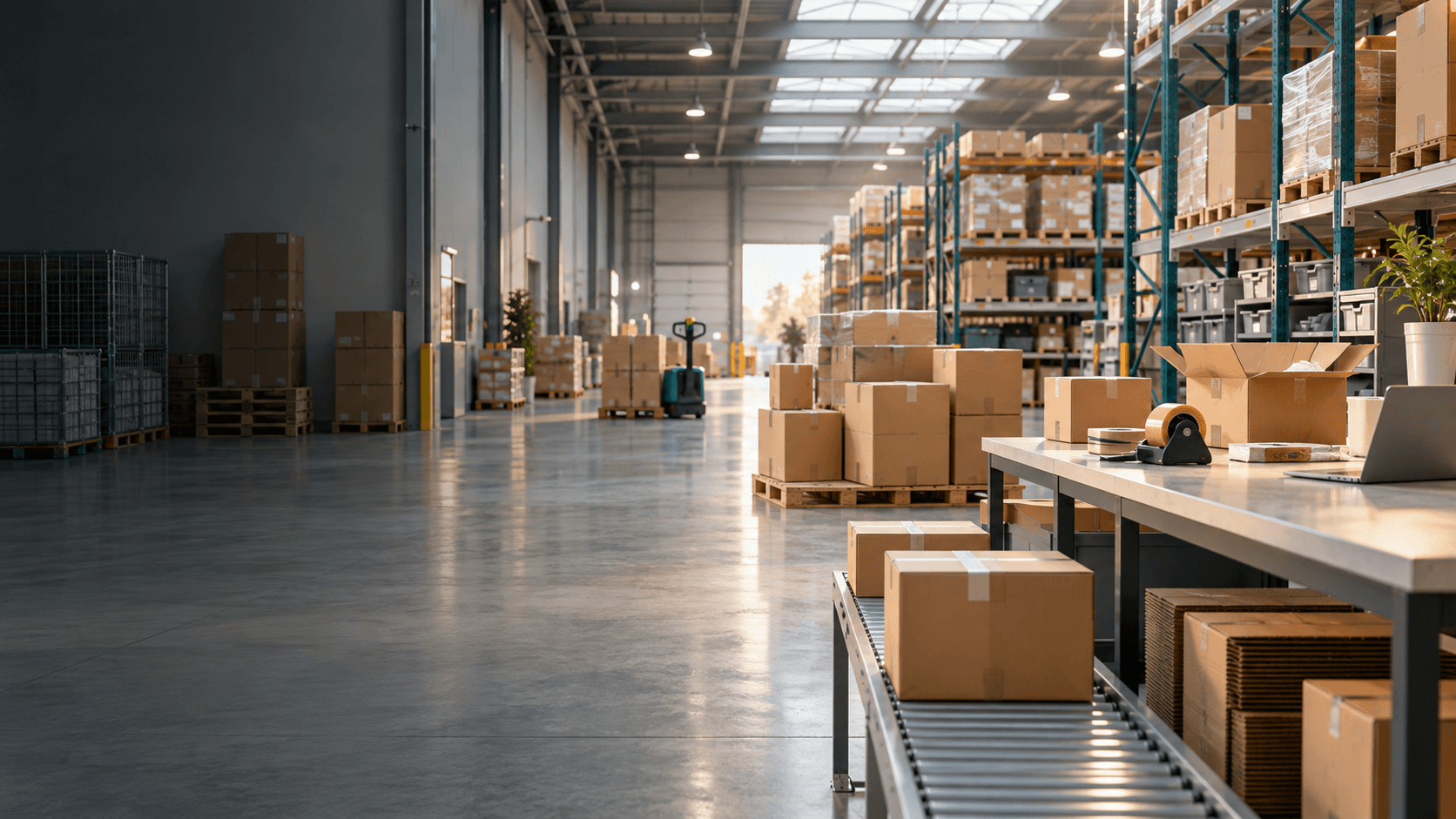 Packages are inspected, weighed, and recorded upon warehouse arrival.